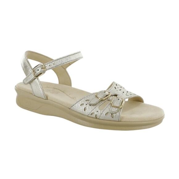 SAS Womens Duo Comfort Sandal US 9 M EU 40 Gold Suede 3-Strap Comfort NIB - Picture 1 of 11